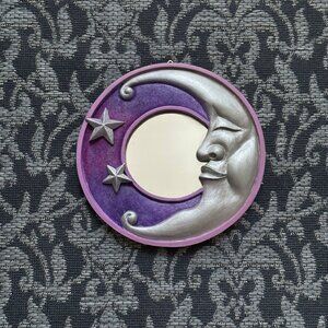 🌙 Hallowette - Handpainted Moon & Stars Mirror - Pink & Purple Clouds